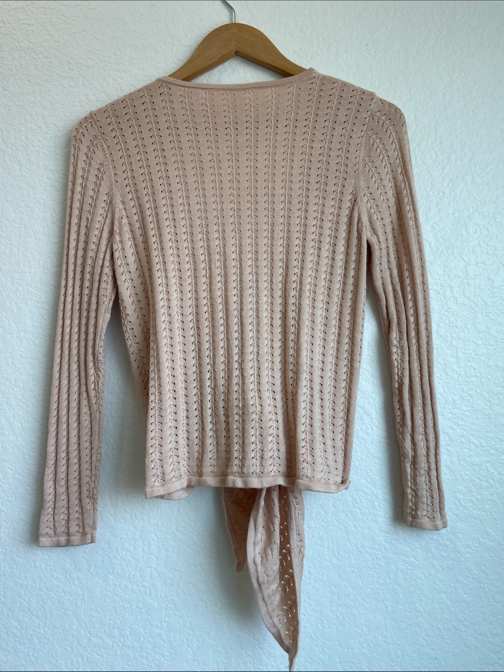 Soft Surroundings Dusty Pink Tie-Front Open-Knit Cardigan - Picture 5 of 10